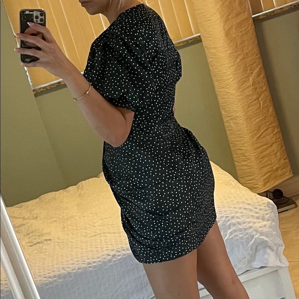 Asos wrap mini dress in polka dots size 10